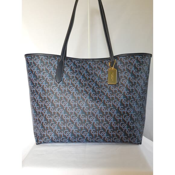 Coach Handbags - Coach City Tote(CF342) in Navy Blue Monogram Print